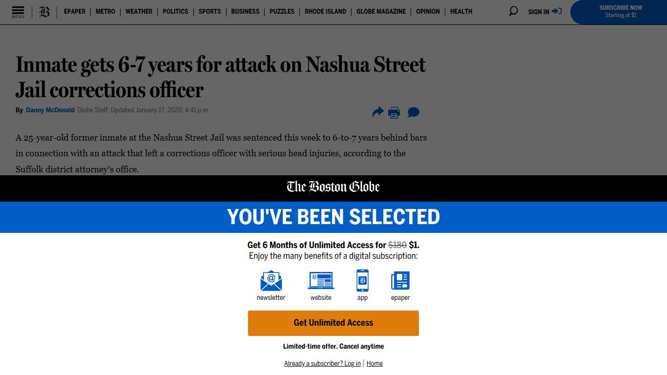 Inmate gets 6-7 years for attack on Nashua Street Jail corrections officer - The Boston Globe