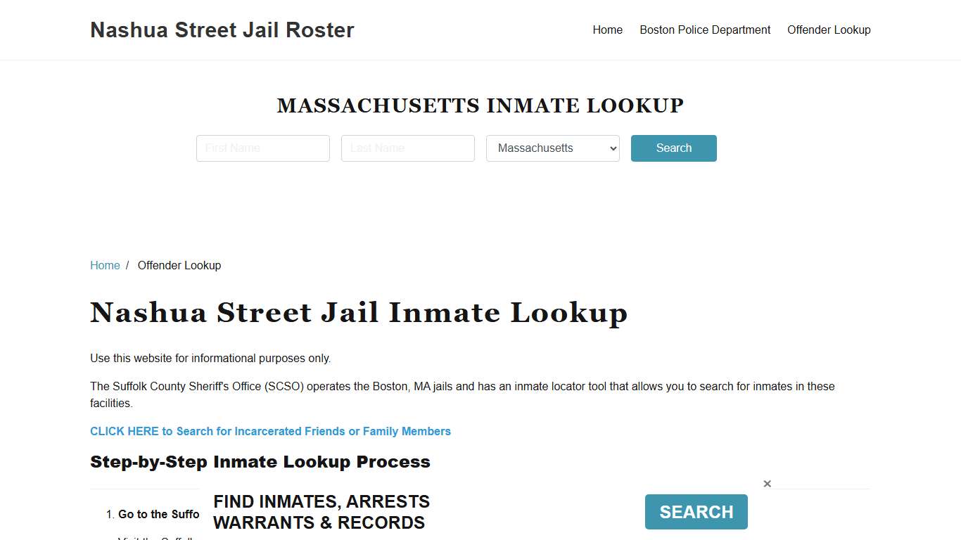 Nashua Street Jail, MA Detainee Lookup